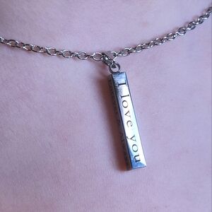 3D Engraved Bar Necklace 4 Sided Silver Plated‎